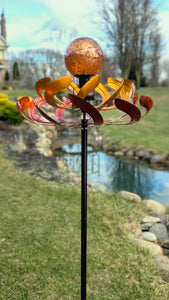 Golden Orb Solar Gazing Ball - Wind Sculpture Spinner