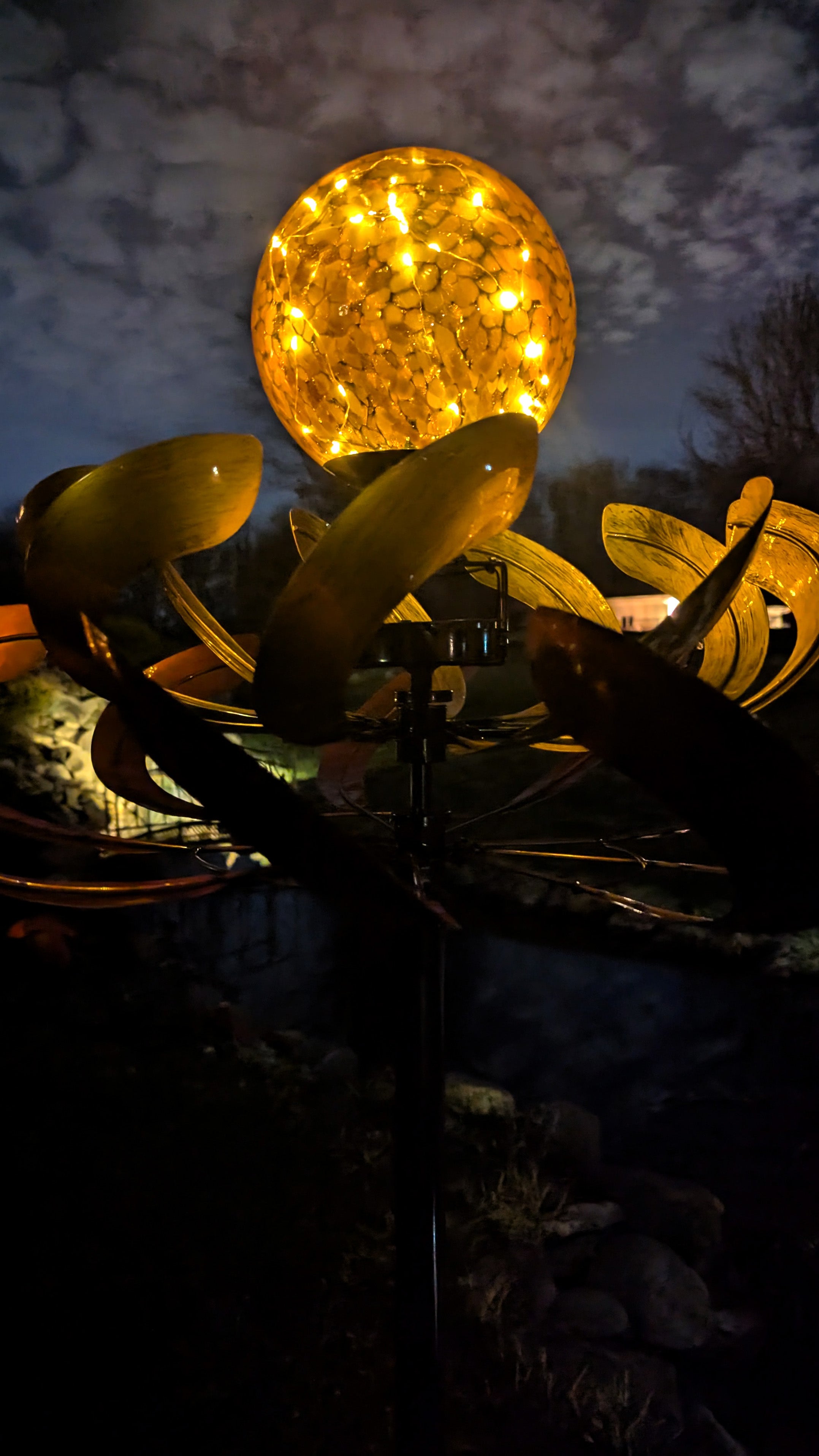 Golden Orb Solar Gazing Ball - Wind Sculpture Spinner