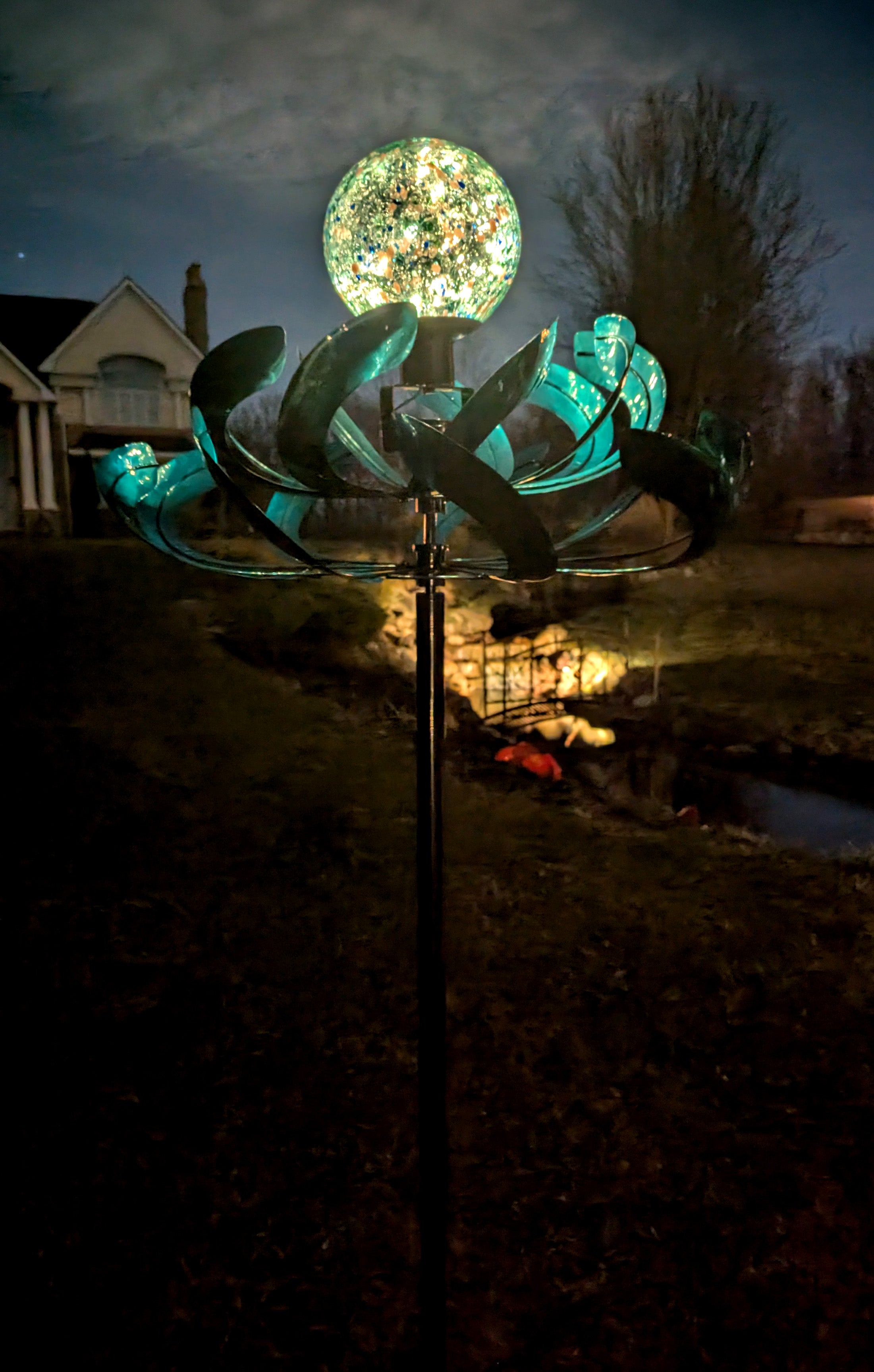 Peacock Orb Solar Gazing Ball - Wind Sculpture Spinner