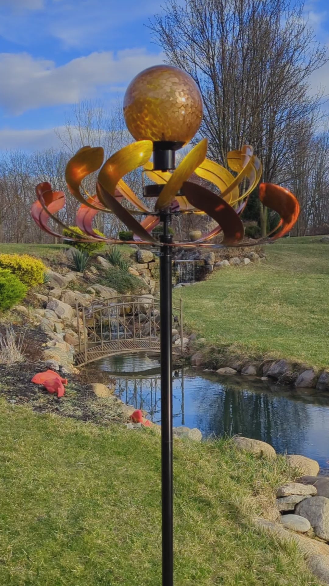 Golden Orb Solar Gazing Ball - Wind Sculpture Spinner